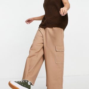 ASOS DESIGN - Beige bukser med løs pasform og elastik i taljen-Neutral