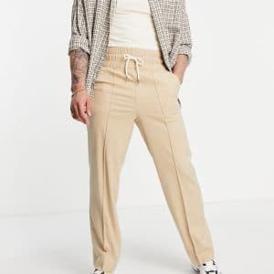ASOS DESIGN - Elegante bukser med vide ben og elastisk talje i beige crosshatch-Neutral