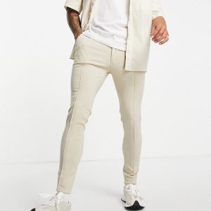 ASOS DESIGN - Elegante skinny-bukser i beige vaffeltekstur-Neutral