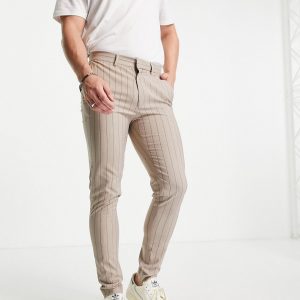 ASOS DESIGN - Elegante super skinny-bukser i nålestribet beige-Neutral