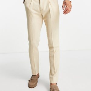 ASOS DESIGN - Beige elegante Skinny-bukser i vævet uldblanding-Neutral