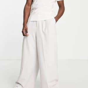 ASOS DESIGN - Ekstremt vide elegante bukser i lys beige-Neutral