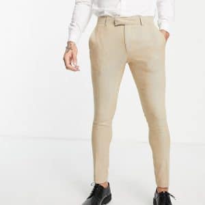 ASOS DESIGN - Elegante super skinny-bukser med vide ben og sildebensmønster i beige uldblanding-Neutral