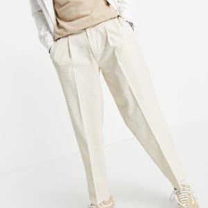 ASOS DESIGN - Elegante oversized tapered bukser i beige gingham-tern-Neutral
