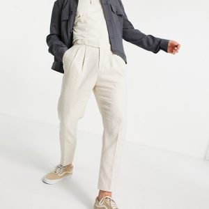 ASOS DESIGN - Elegante tapered bukser i beige crosshatch-Neutral