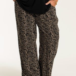 Gozzip MARGRETHE - Sorte løse viskose bukser med beige mønster, 54-56 / XL